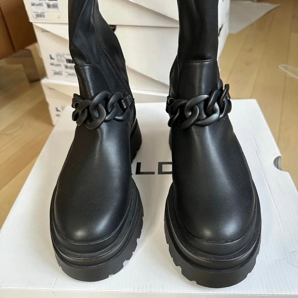 ALDO Grandiose Boots – Sleek Black Platform with Chain Detail - Picture 4 of 8